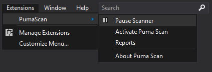 The new Pause Scanner menu item