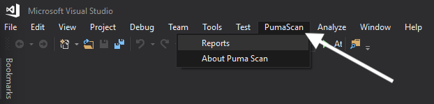 Puma Scan Visual Studio menu options